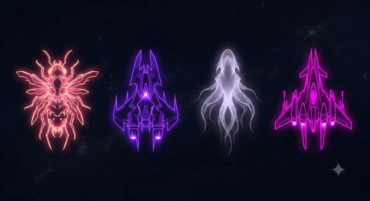 Enemy bestiary — silhouette lineup by archetype