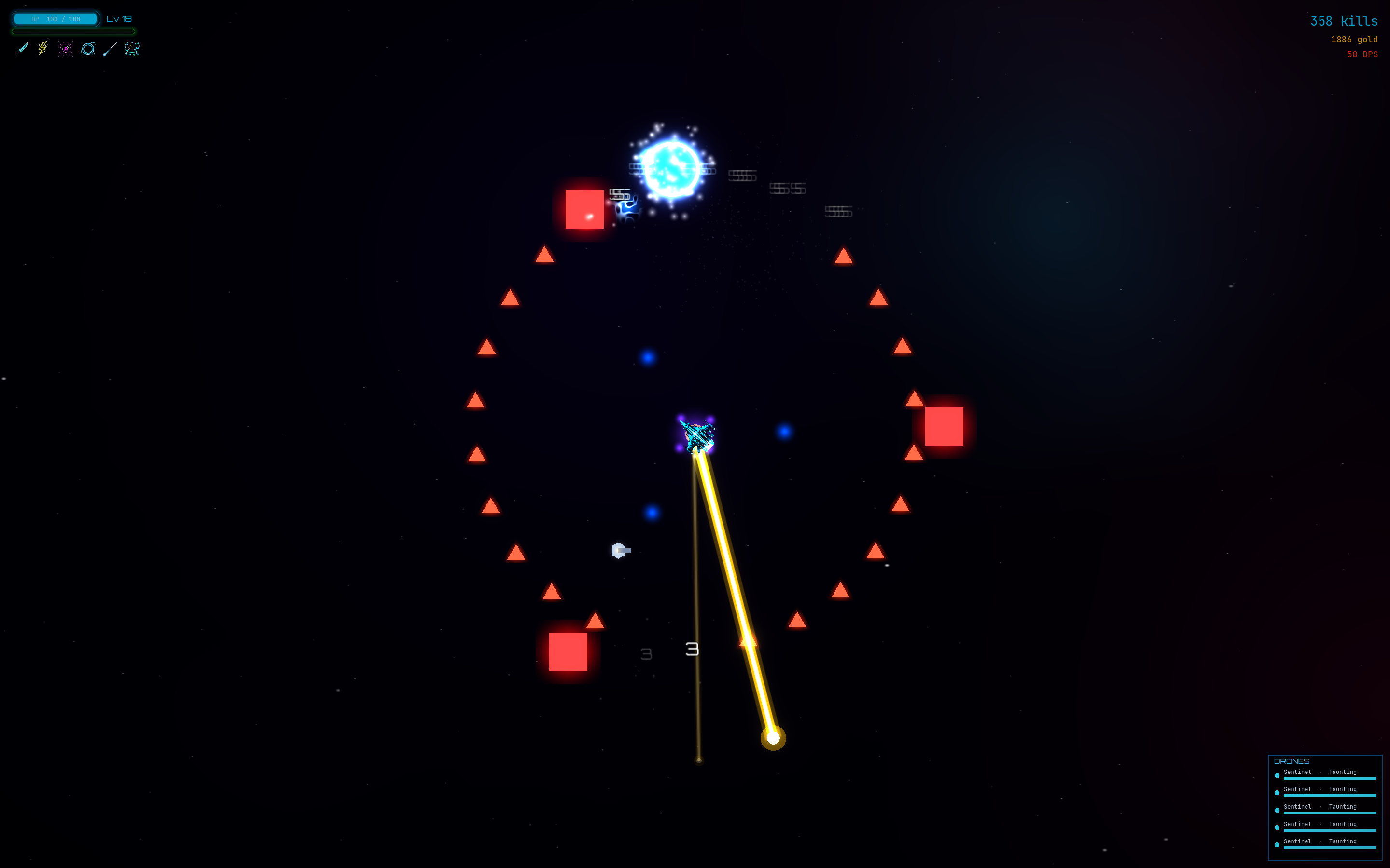 Weapon dock, drones, and hitscan lightning mid-run
